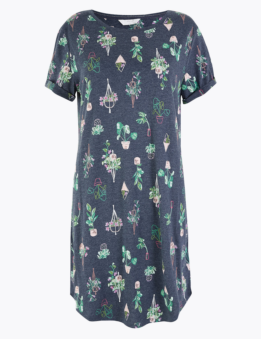 Plant Print Short Nightdress