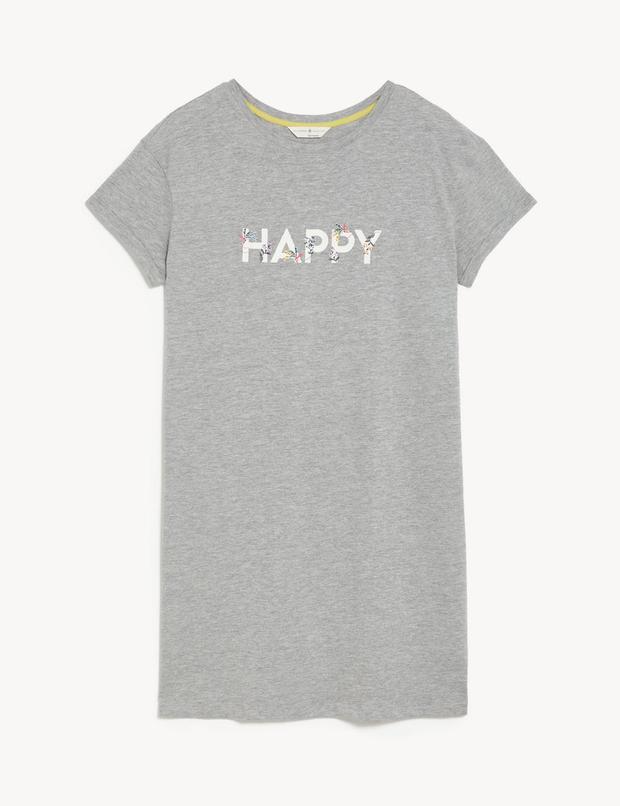 Cotton Rich Happy Slogan Short Nightdress