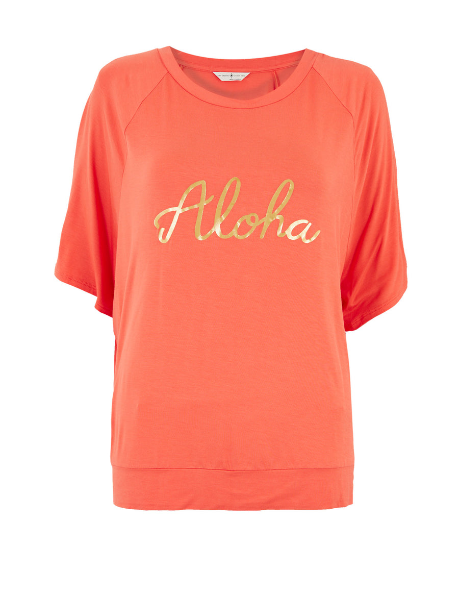 Aloha Slogan Short Sleeve Lounge Top