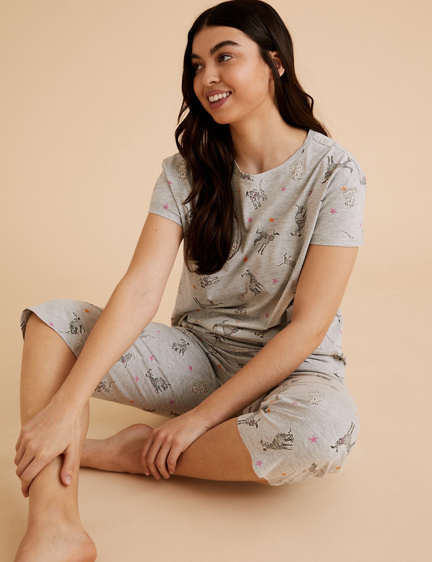 Dog Print Cropped Pyjama Set