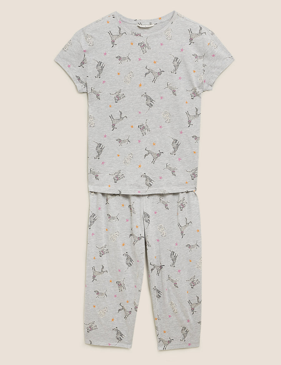 Dog Print Cropped Pyjama Set