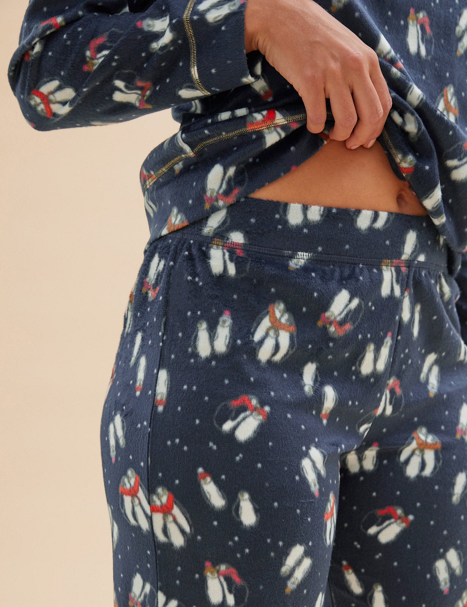 Fleece Printed Cuffed Pant Pyjama Set
