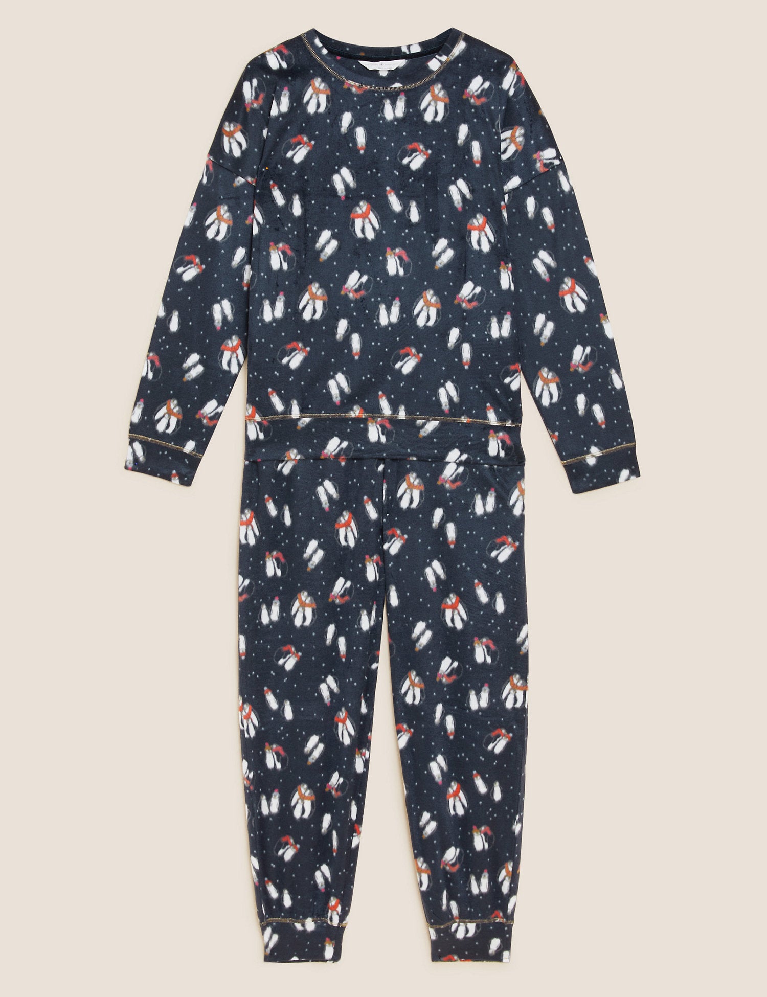 Fleece Printed Cuffed Pant Pyjama Set