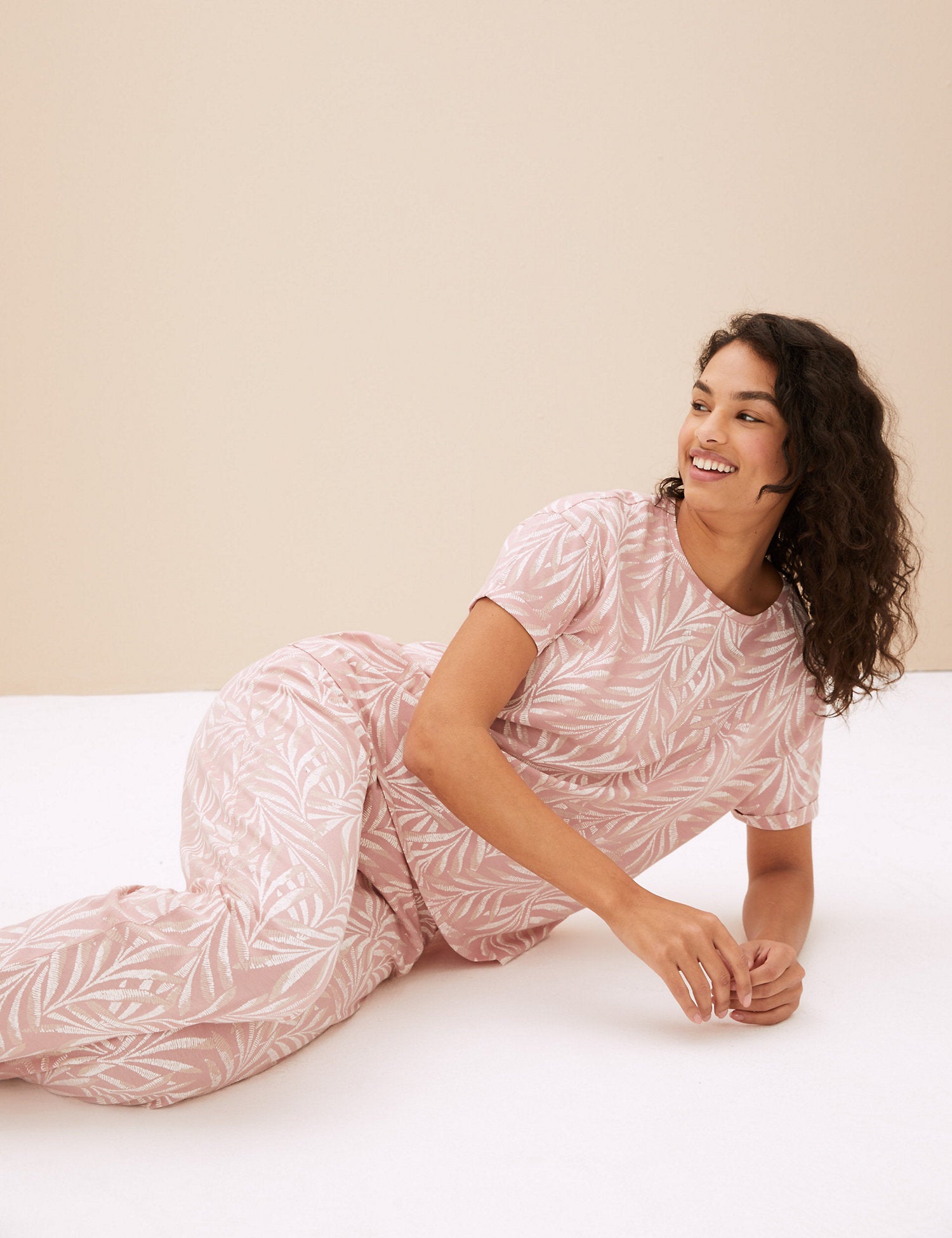 Pure Cotton Leaf Print Pyjama Set