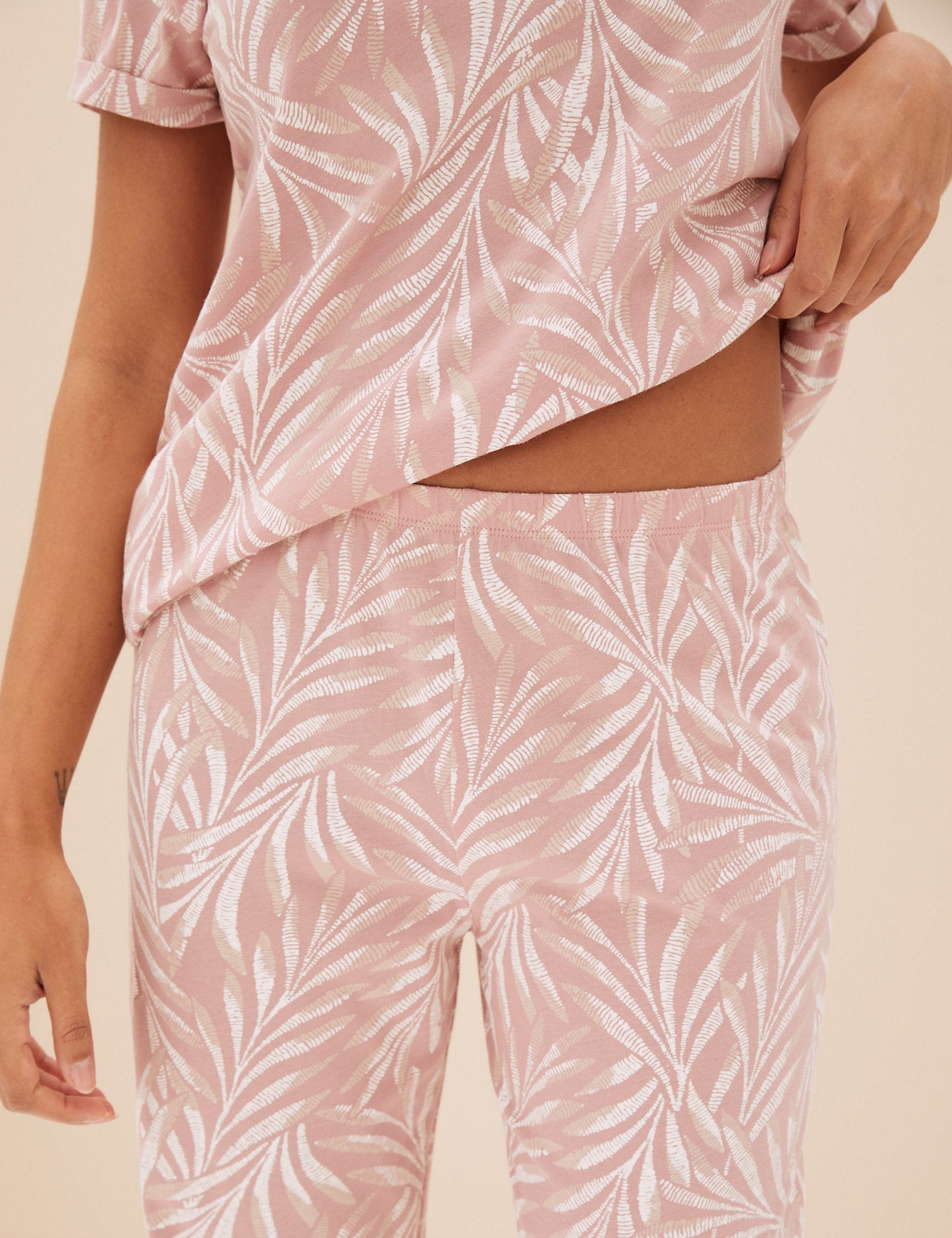 Pure Cotton Leaf Print Pyjama Set