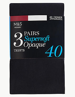 3 Pack 40 Denier Supersoft Opaque Tights