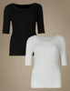 2 Pack Thermal Short Sleeve Pointelle Tops