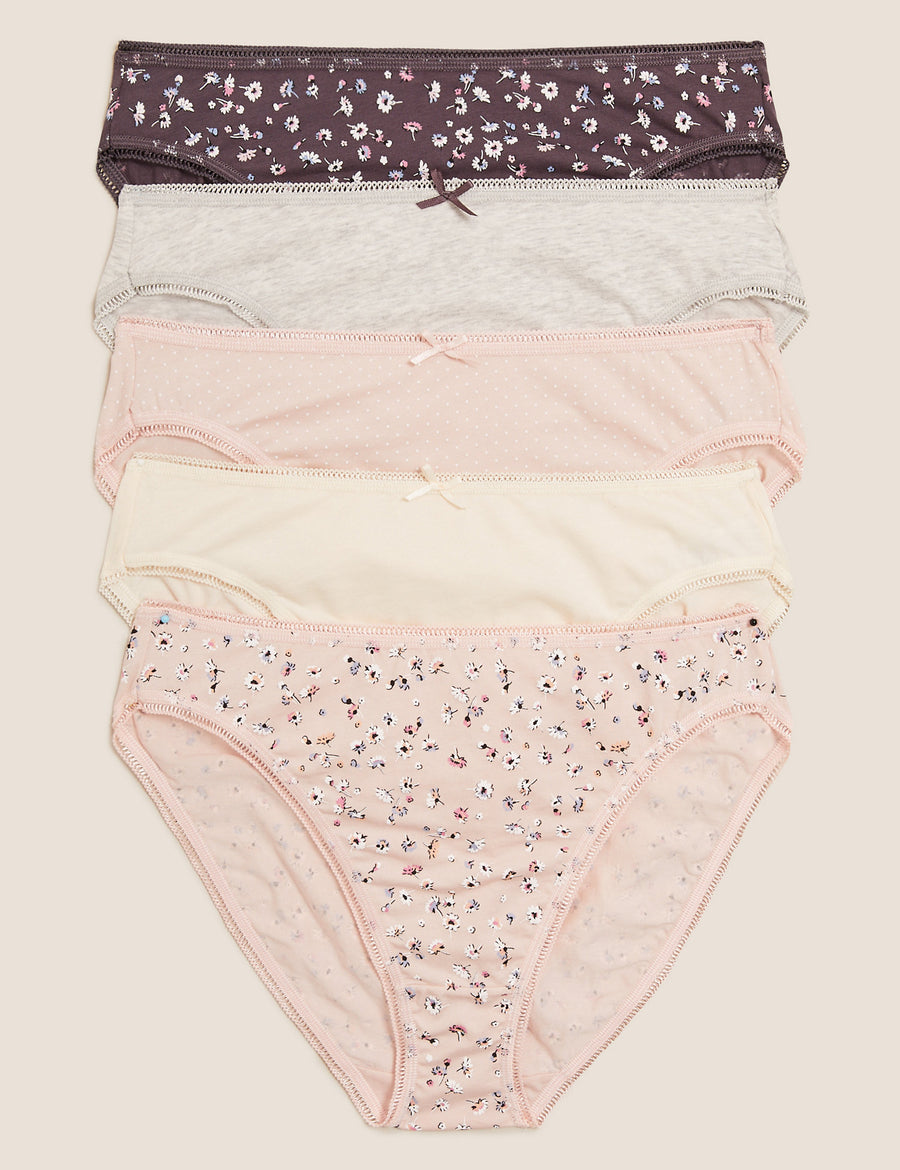 5pk Cotton Lycra® Daisy Print High Leg Knickers