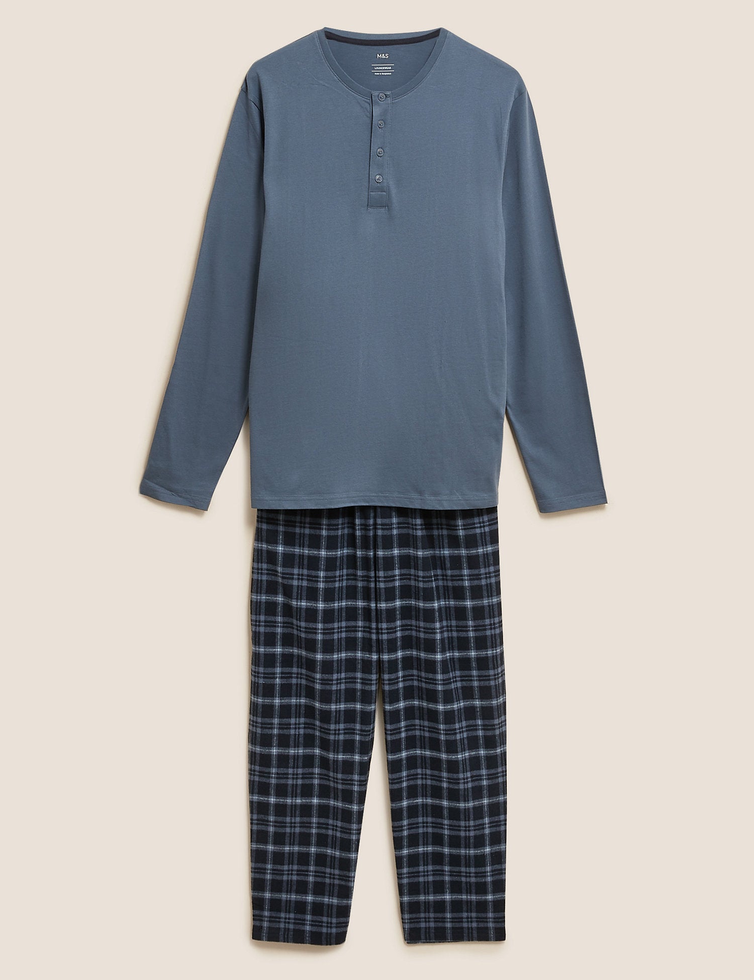 Brushed Cotton Henley Check Pyjama Set