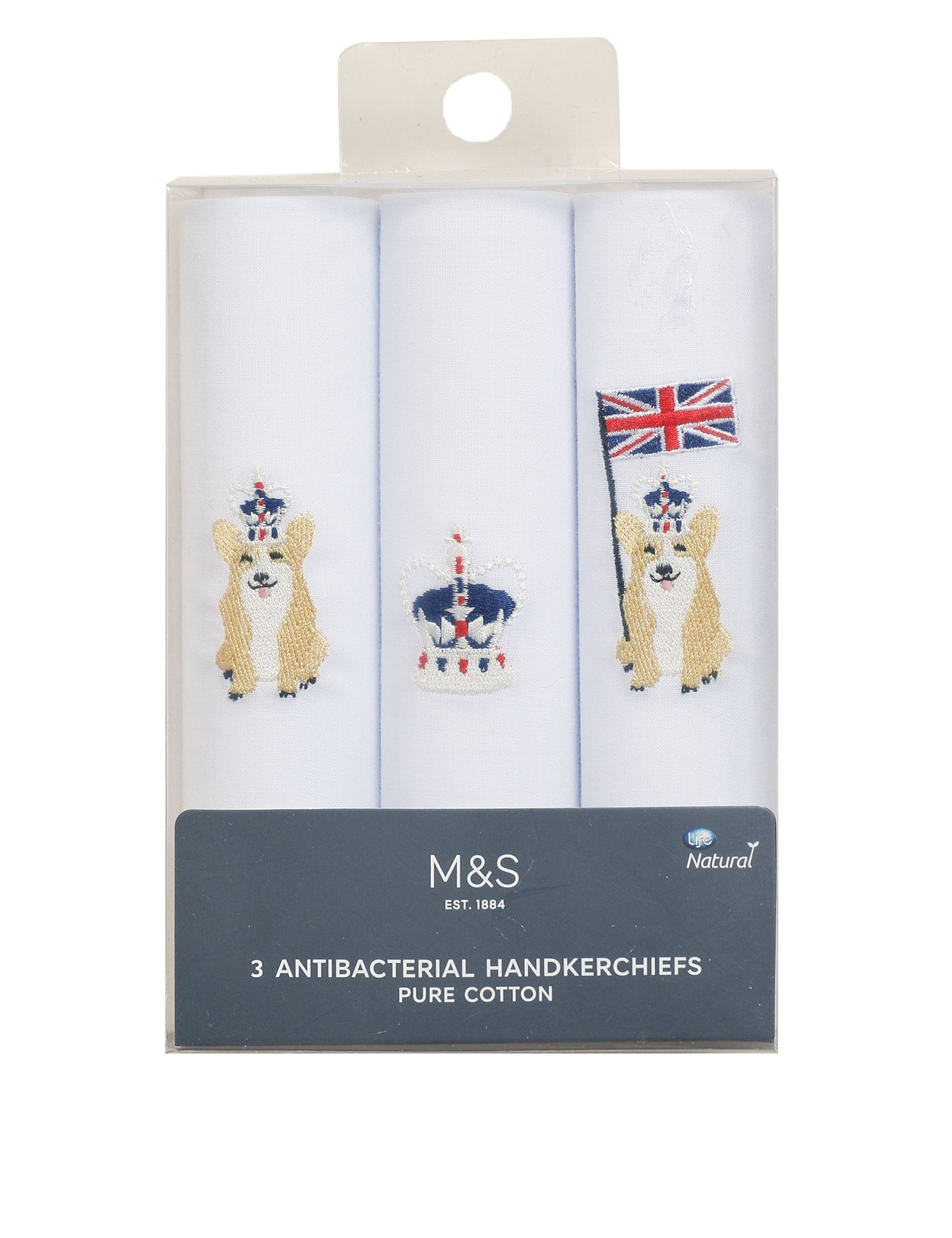 3pk Antibacterial Pure Cotton Handkerchiefs
