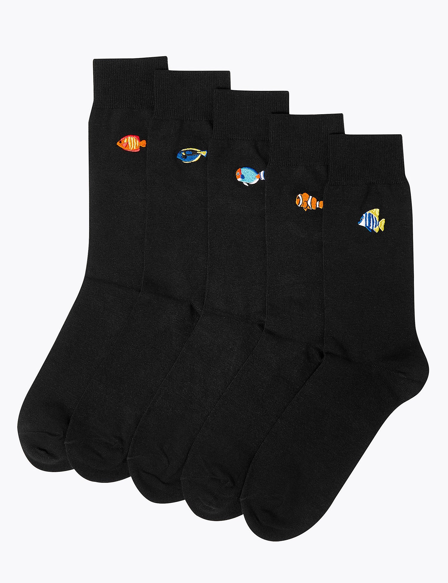 5 Pack Cool & Fresh™ Embroidered Fish Socks