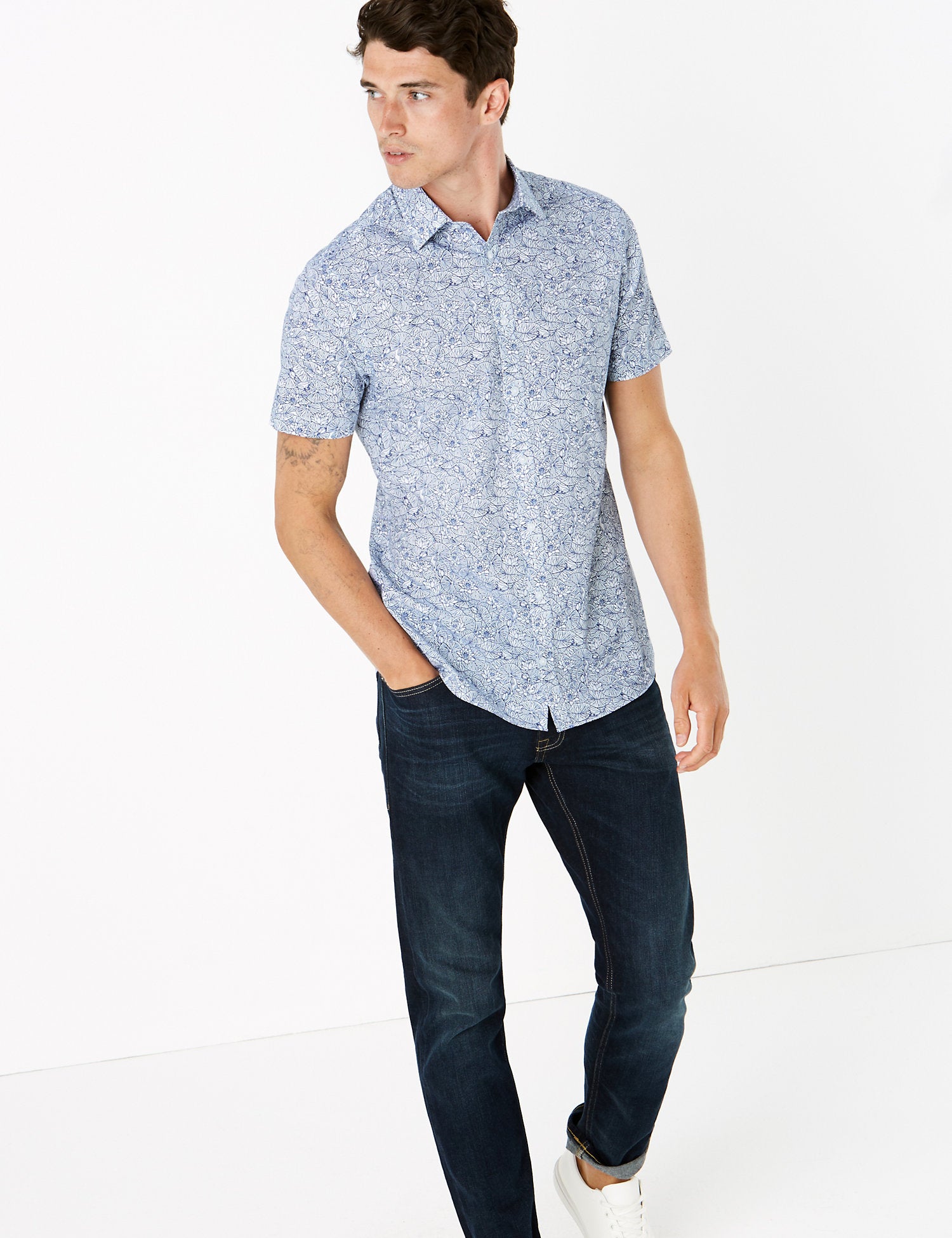 Slim Fit Easy Iron Cotton Floral Shirt