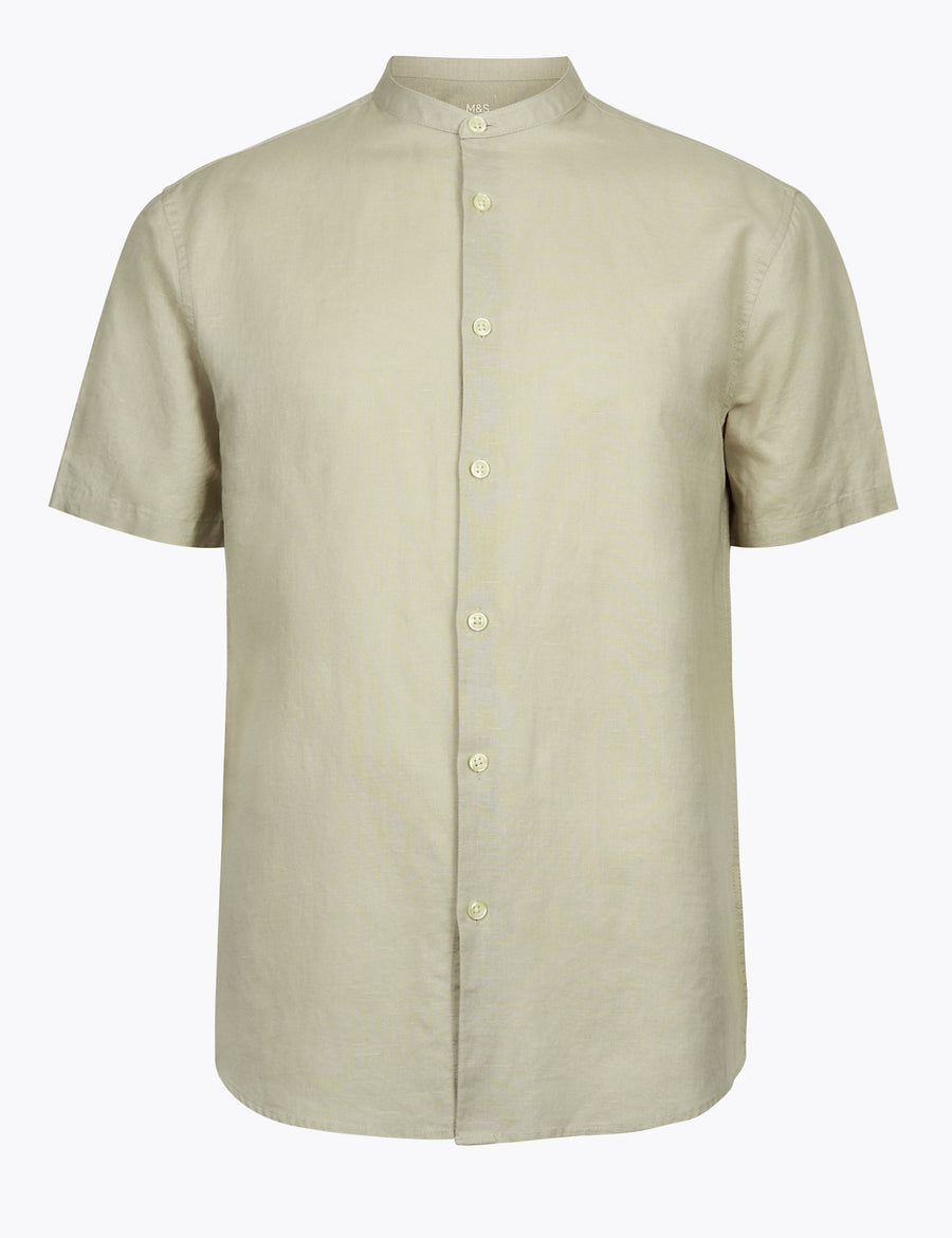 Linen Grandad Collar Shirt