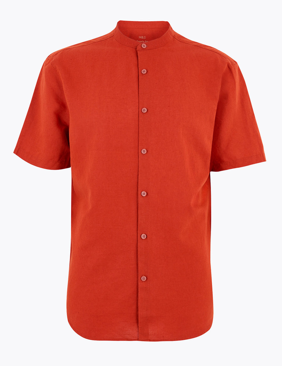 Linen Grandad Collar Shirt