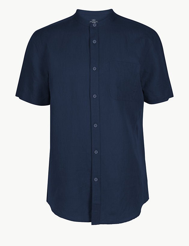 Linen Rich Grandad Shirt with Pocket