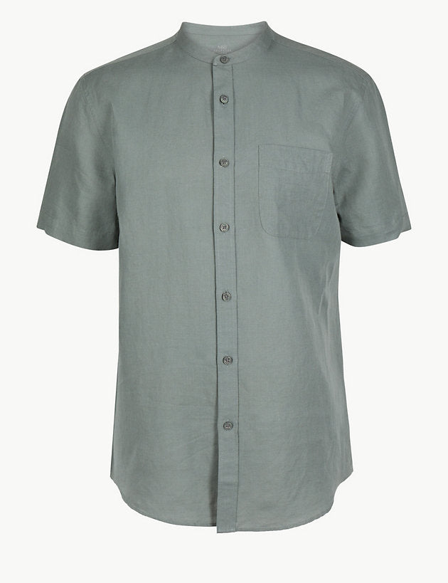 Linen Rich Grandad Shirt with Pocket