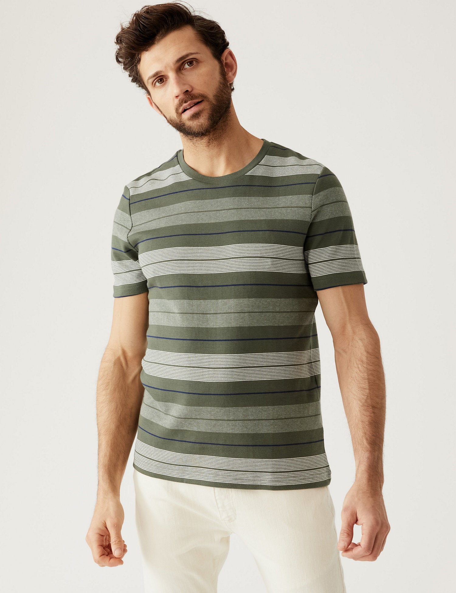 Pure Cotton Double Knit Striped T-Shirt