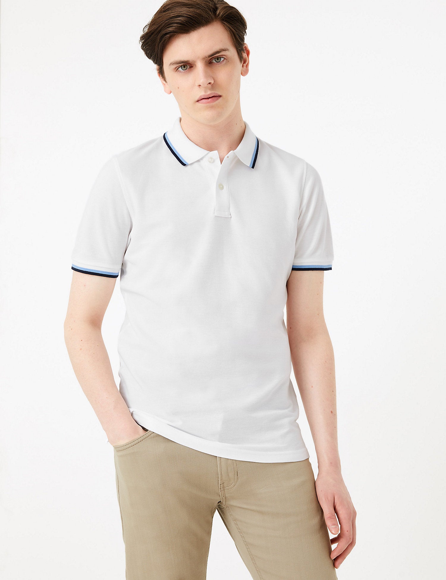 Pure Cotton Wide Tipped Polo Shirt
