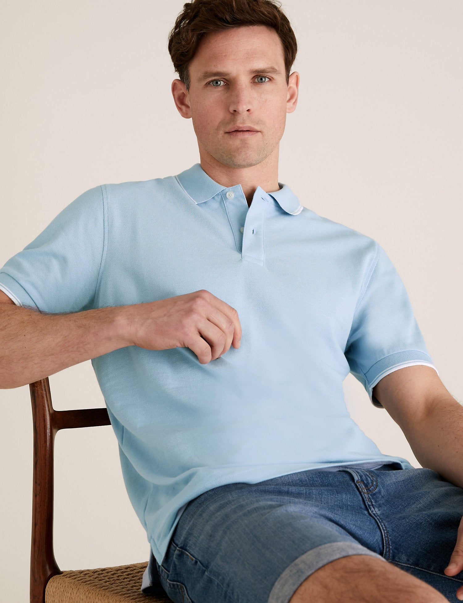 Pure Cotton Pique Tipped Polo Shirt