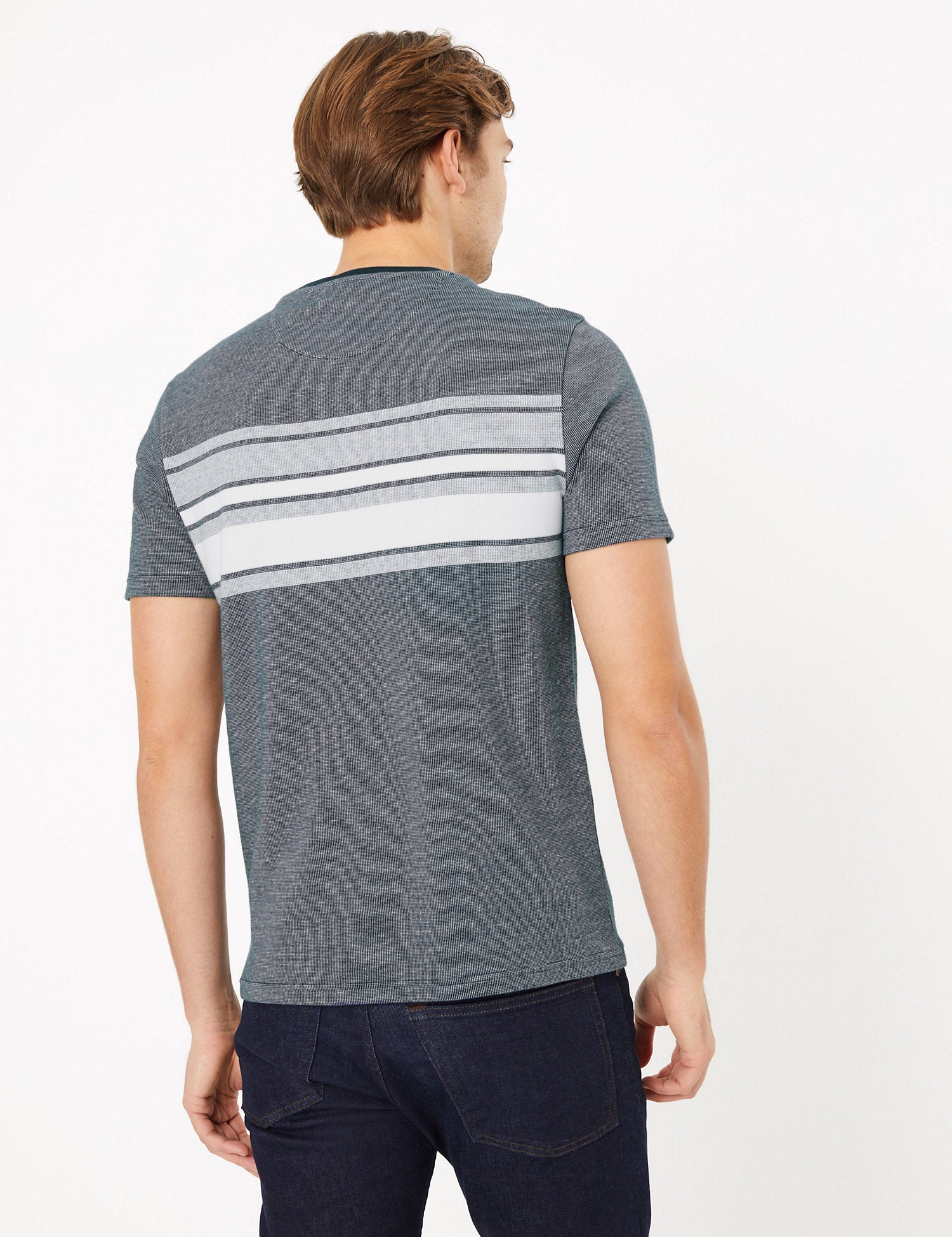 Pure Cotton Chest Stripe Knitted T-Shirt