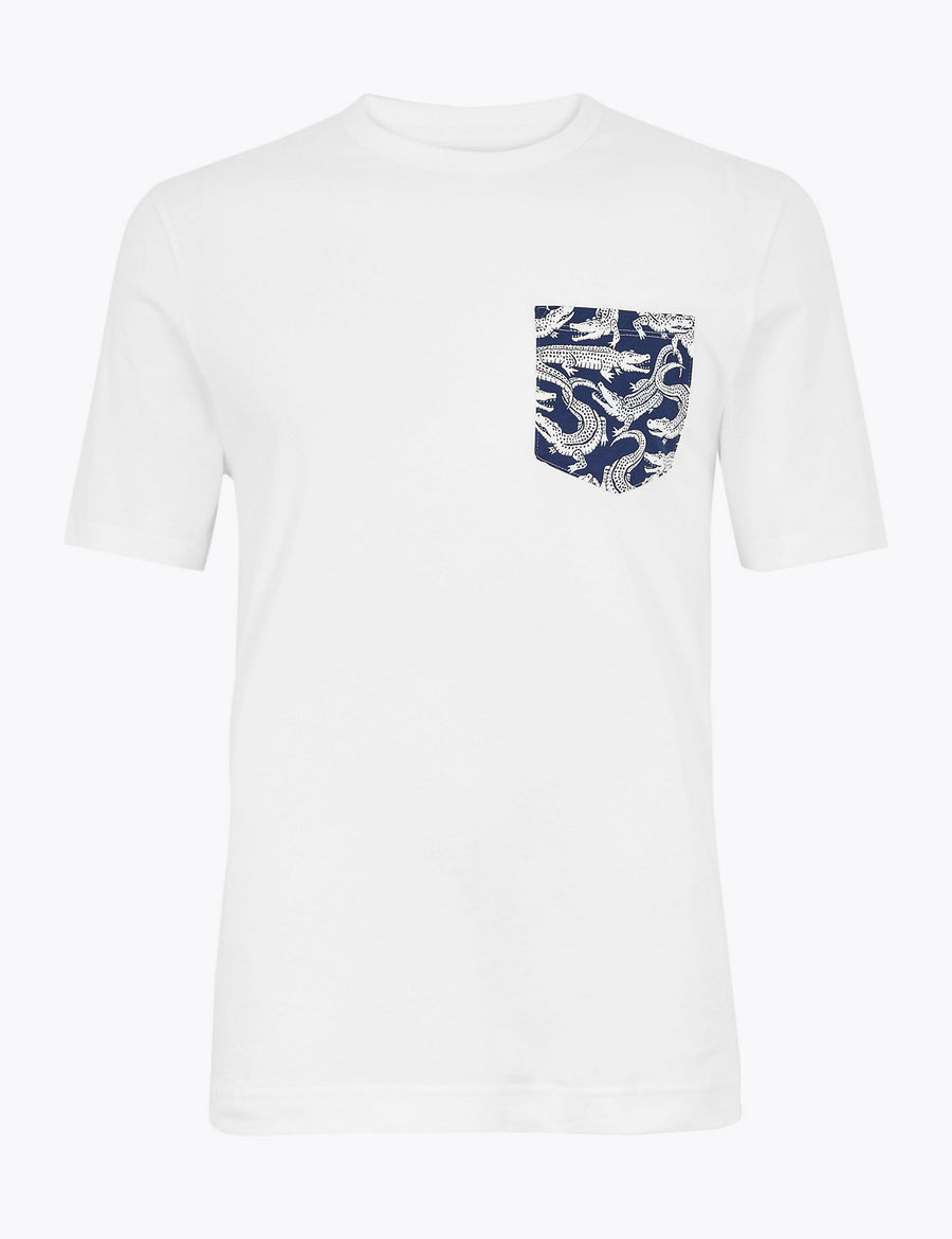 Pure Cotton Crocodile Print Pocket T-Shirt