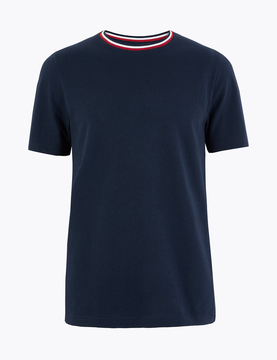 Cotton Tipped Neck T-Shirt