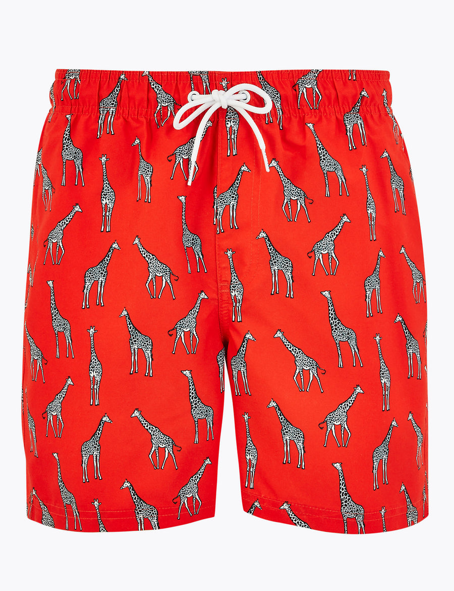 Quick Dry Giraffe Print Swim Shorts
