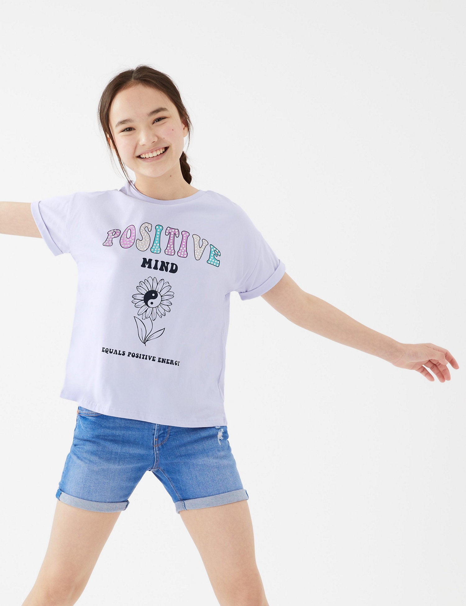 Pure Cotton Positive Mind Slogan T-Shirt