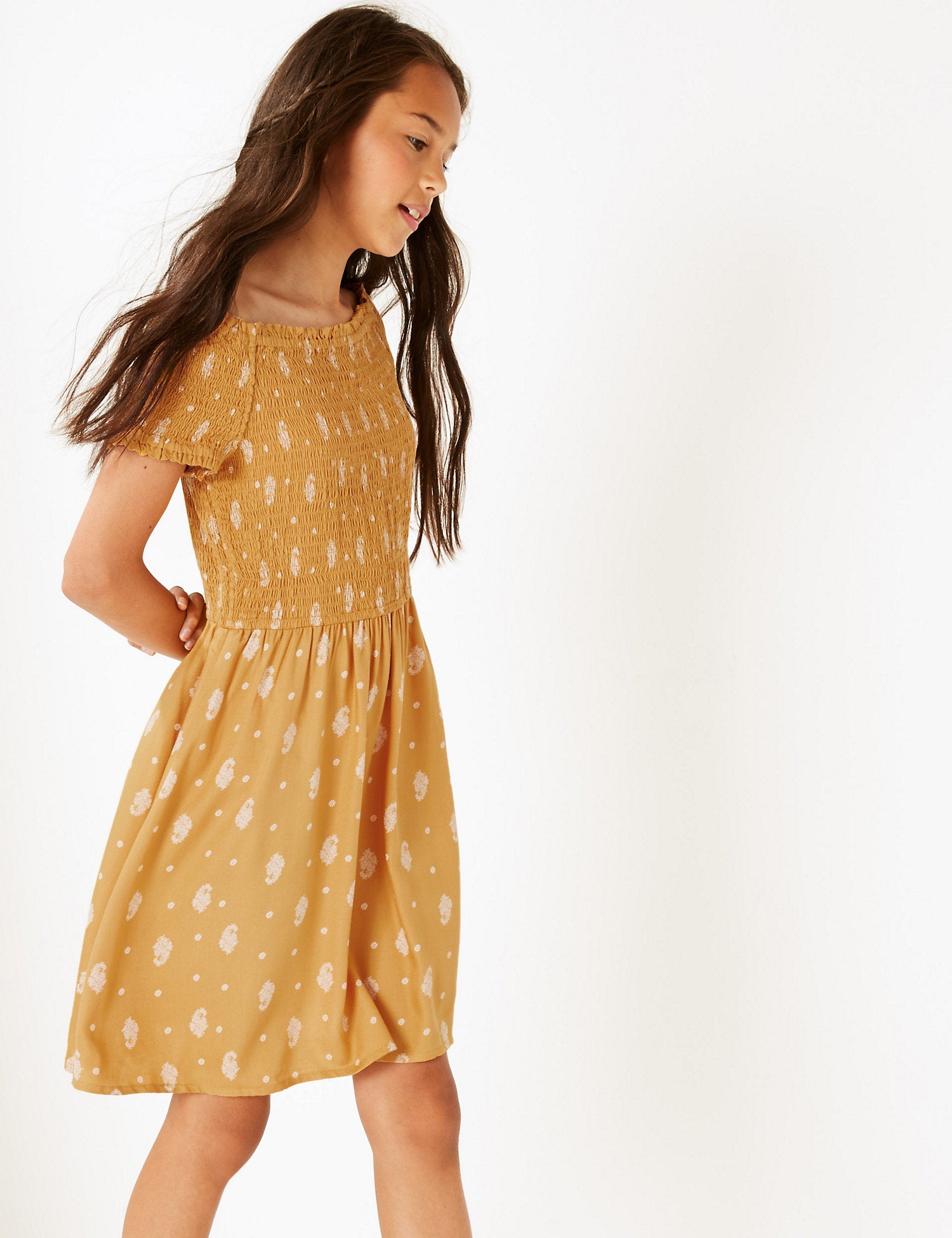 Shirred Floral Print Dress
