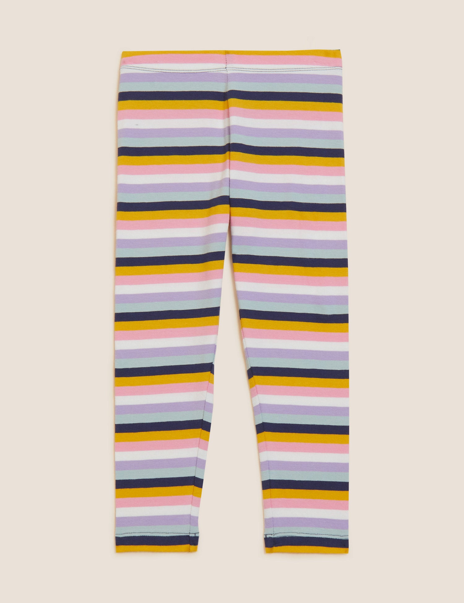 Women's purple cotton tights with multicoloured strips