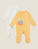 2pk Pure Cotton Animal Zip Sleepsuits