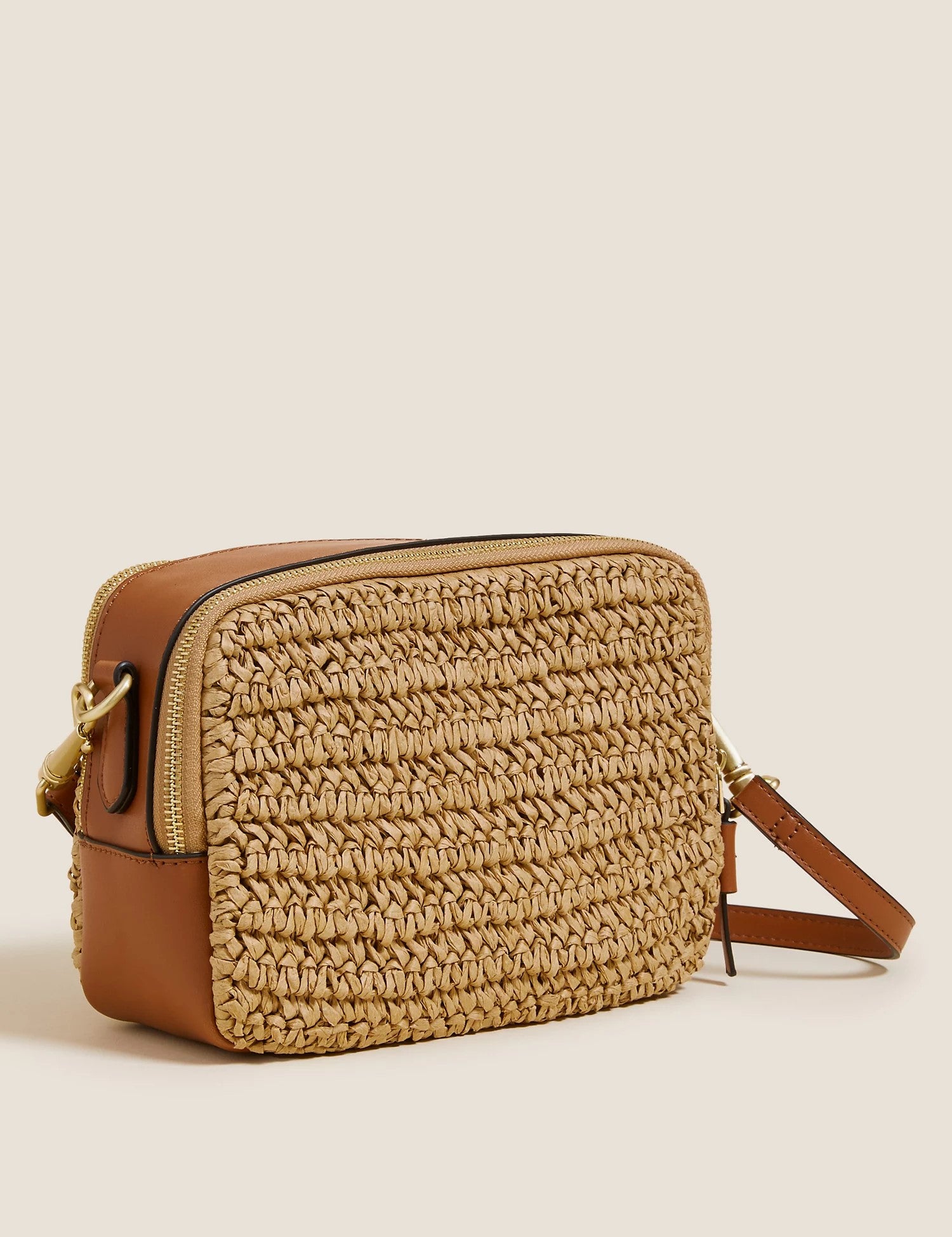 Straw Cross Body Camera Bag