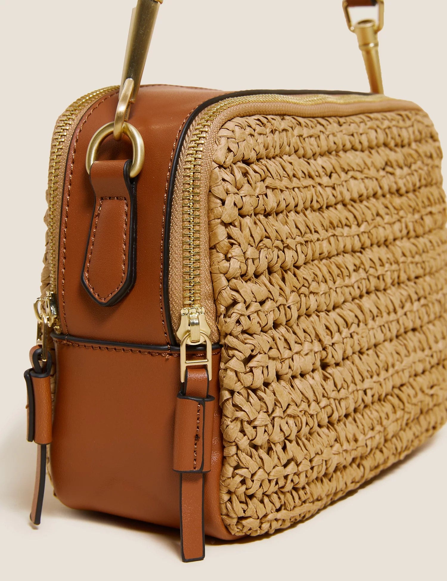 Straw Cross Body Camera Bag