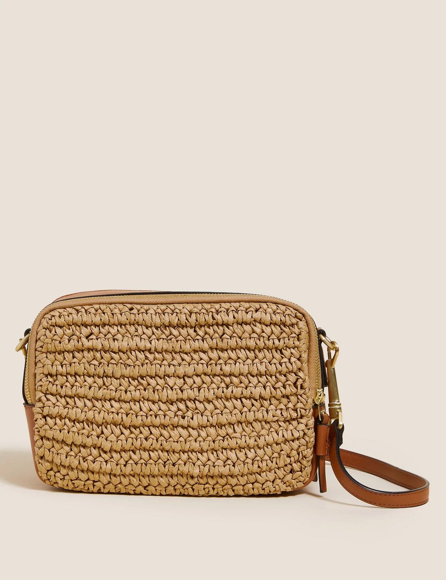 Straw Cross Body Camera Bag