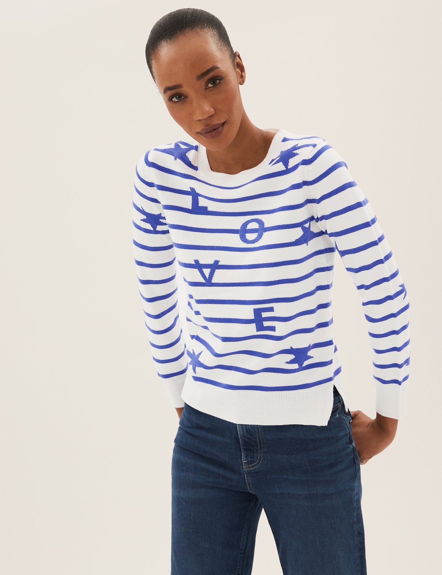 Supersoft Striped Slogan Crew Neck Jumper