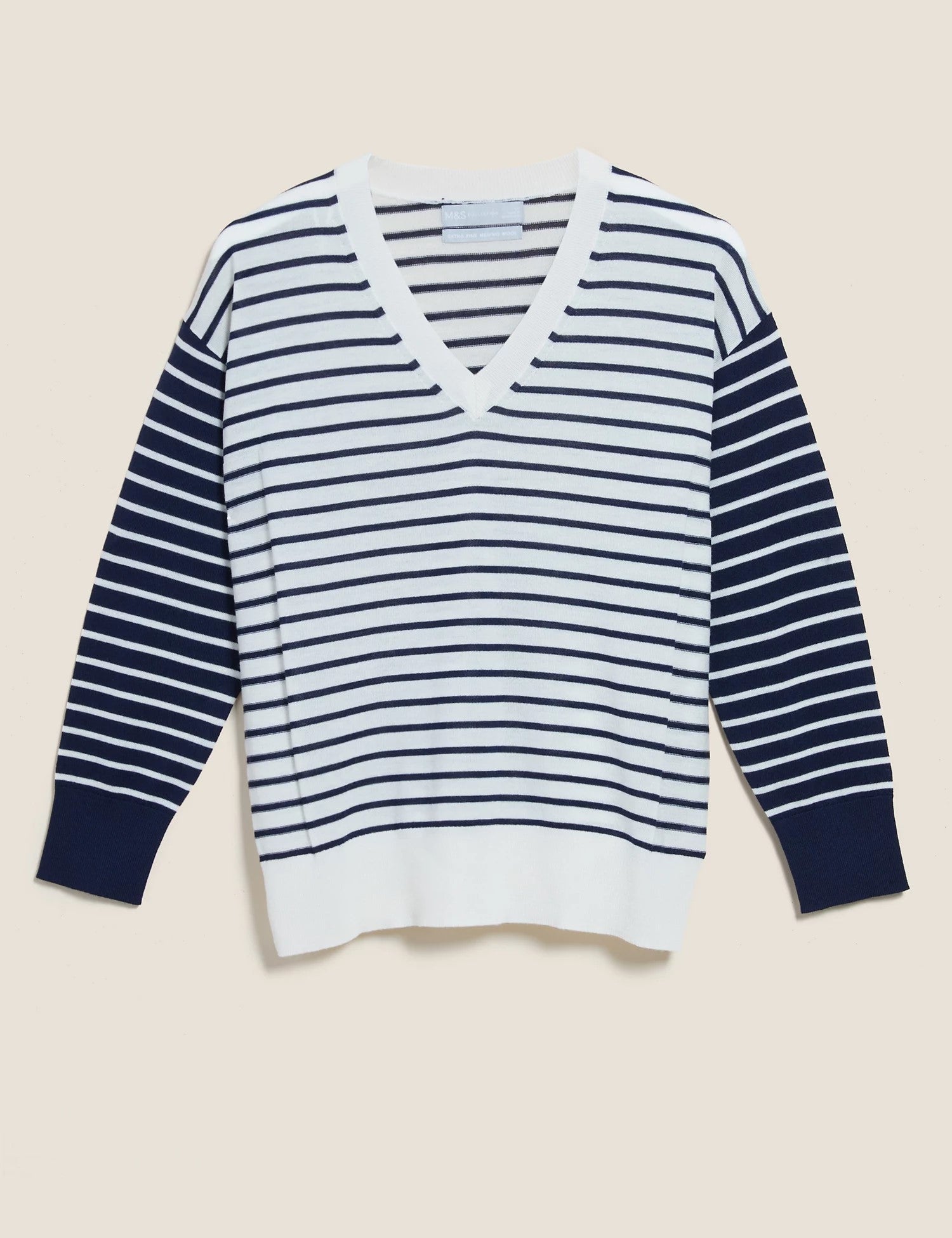 Pure Merino Wool Striped V-Neck Jumper