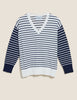 Pure Merino Wool Striped V-Neck Jumper