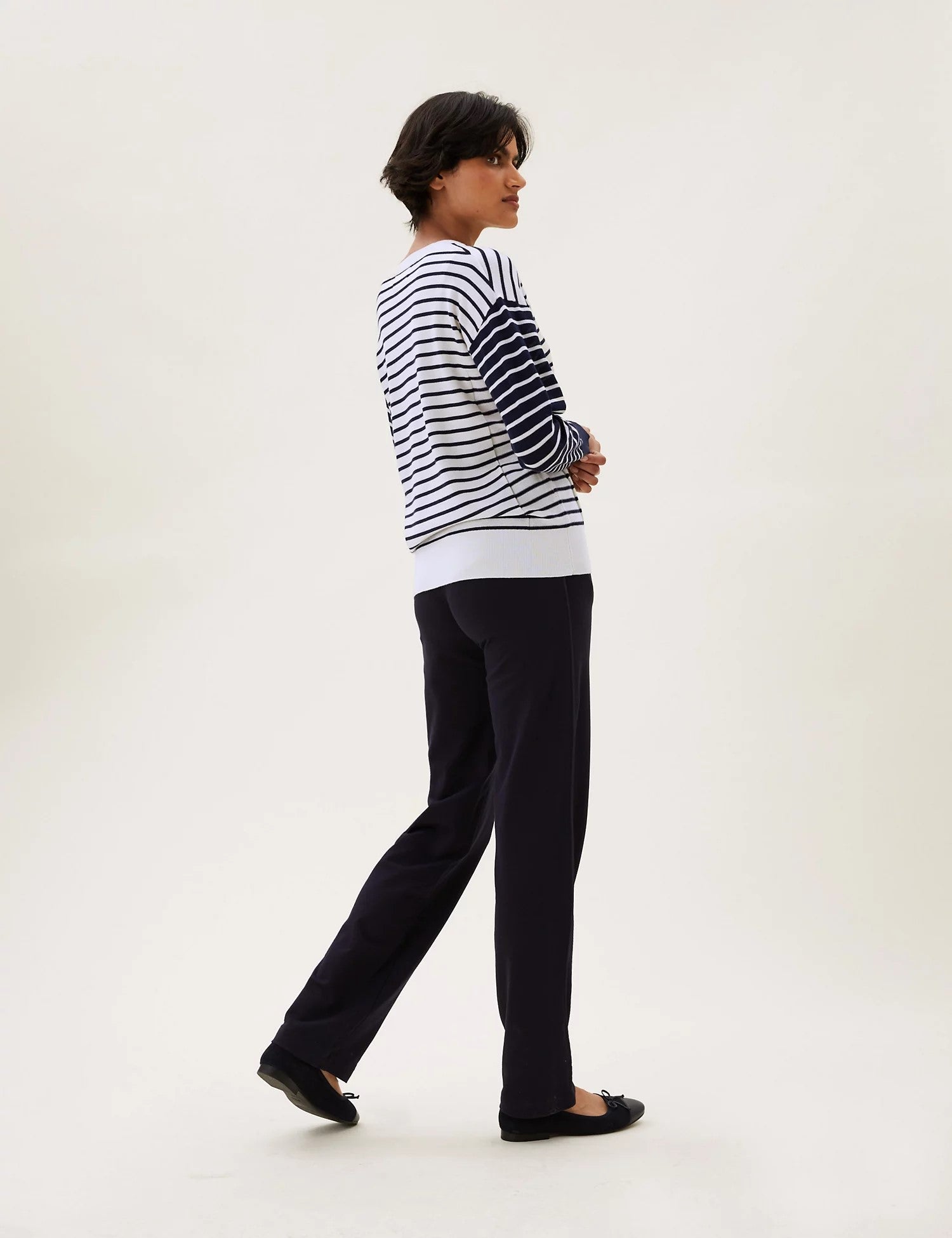 Pure Merino Wool Striped V-Neck Jumper