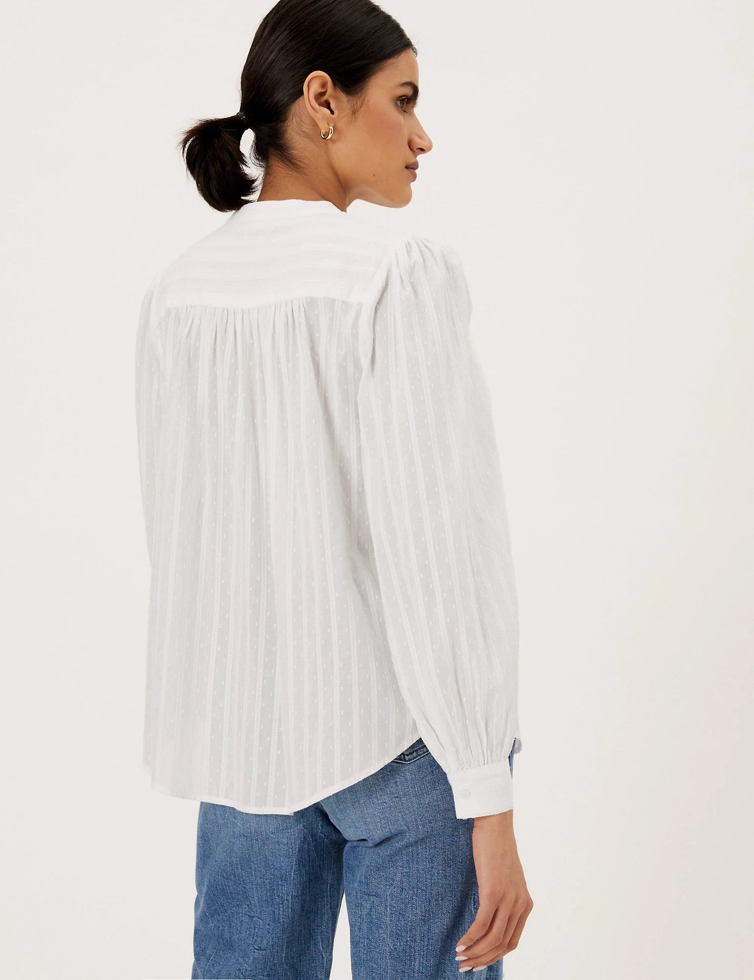 Pure Cotton Collarless Long Sleeve Blouse