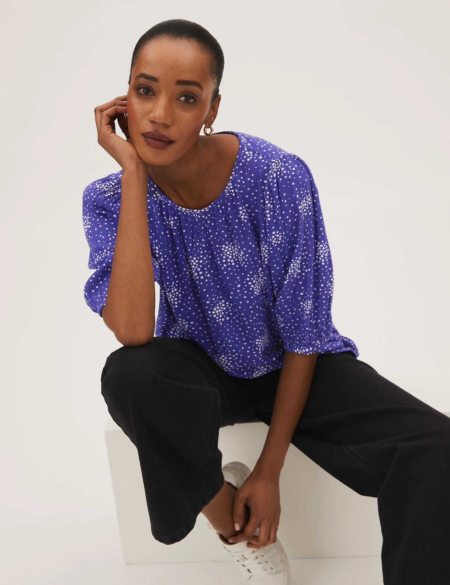 Printed Regular Fit Puff Sleeve Top