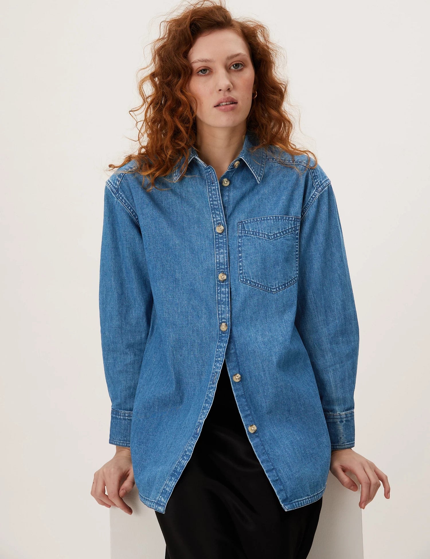 Denim Regular Fit Longline Shirt