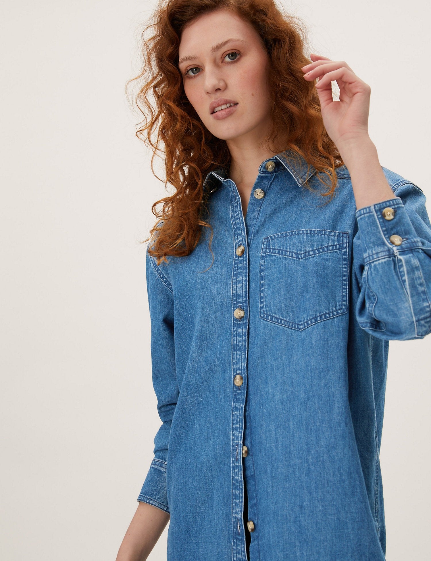 Denim Regular Fit Longline Shirt