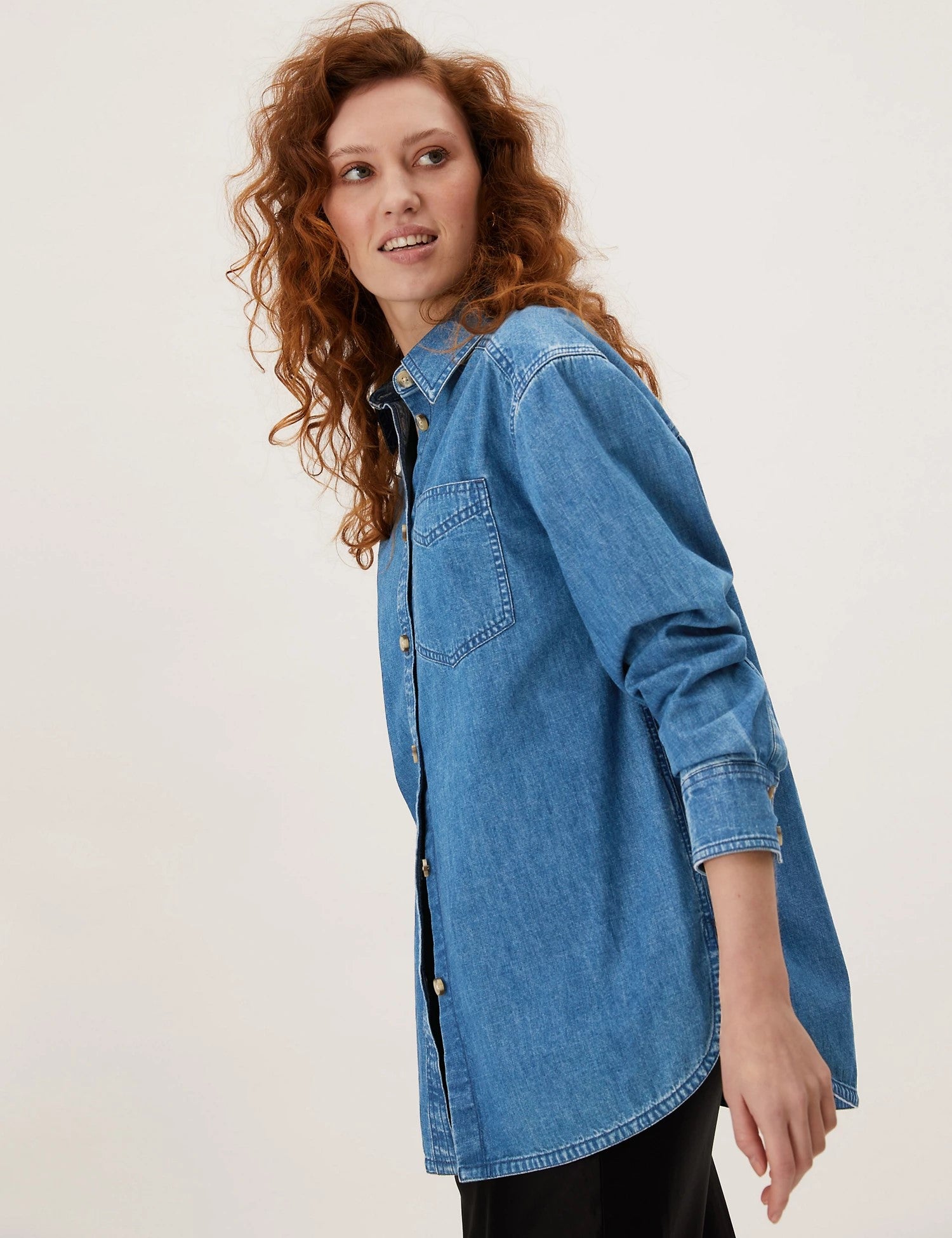 Denim Regular Fit Longline Shirt