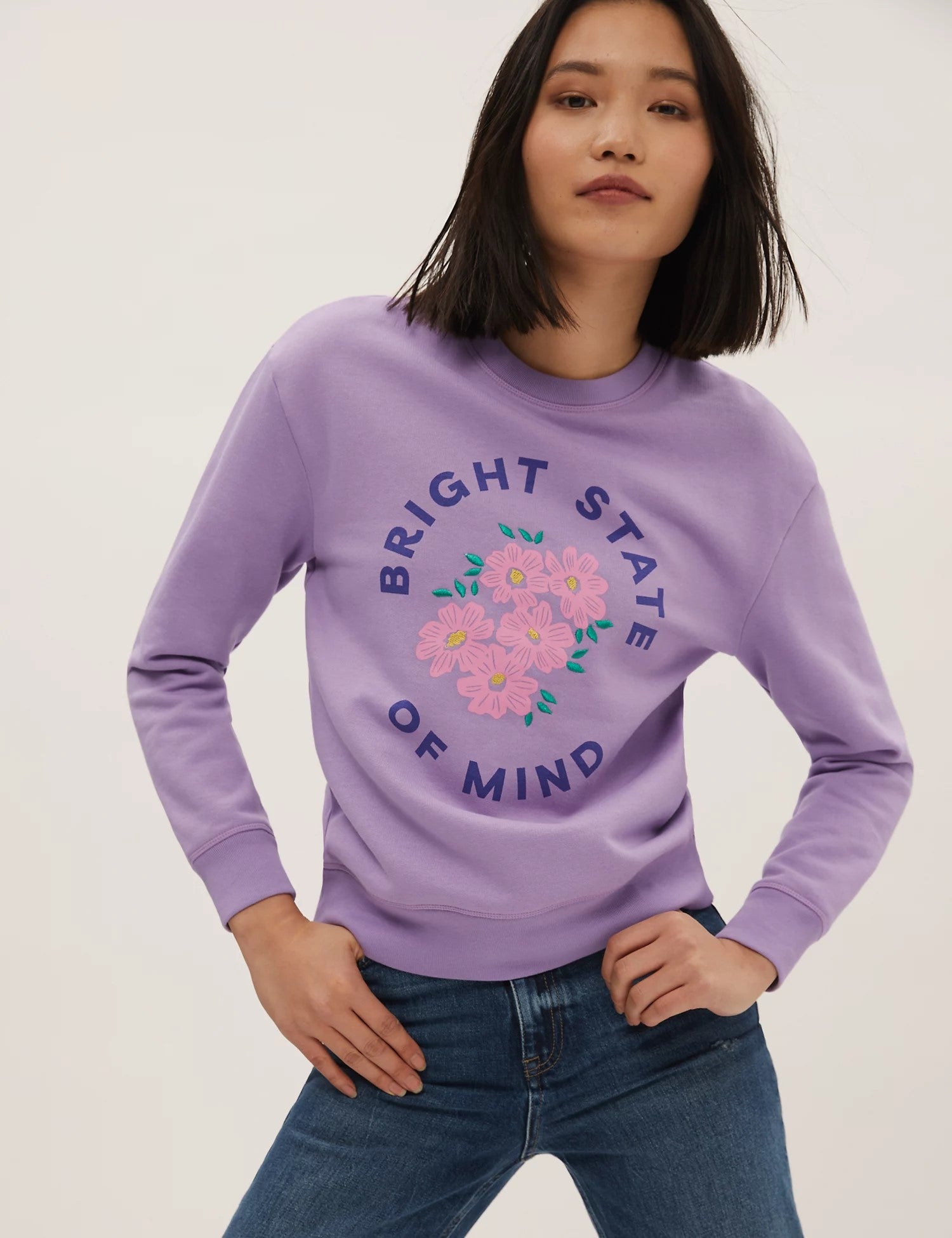 Cotton Rich Slogan Crew Neck Sweatshirt