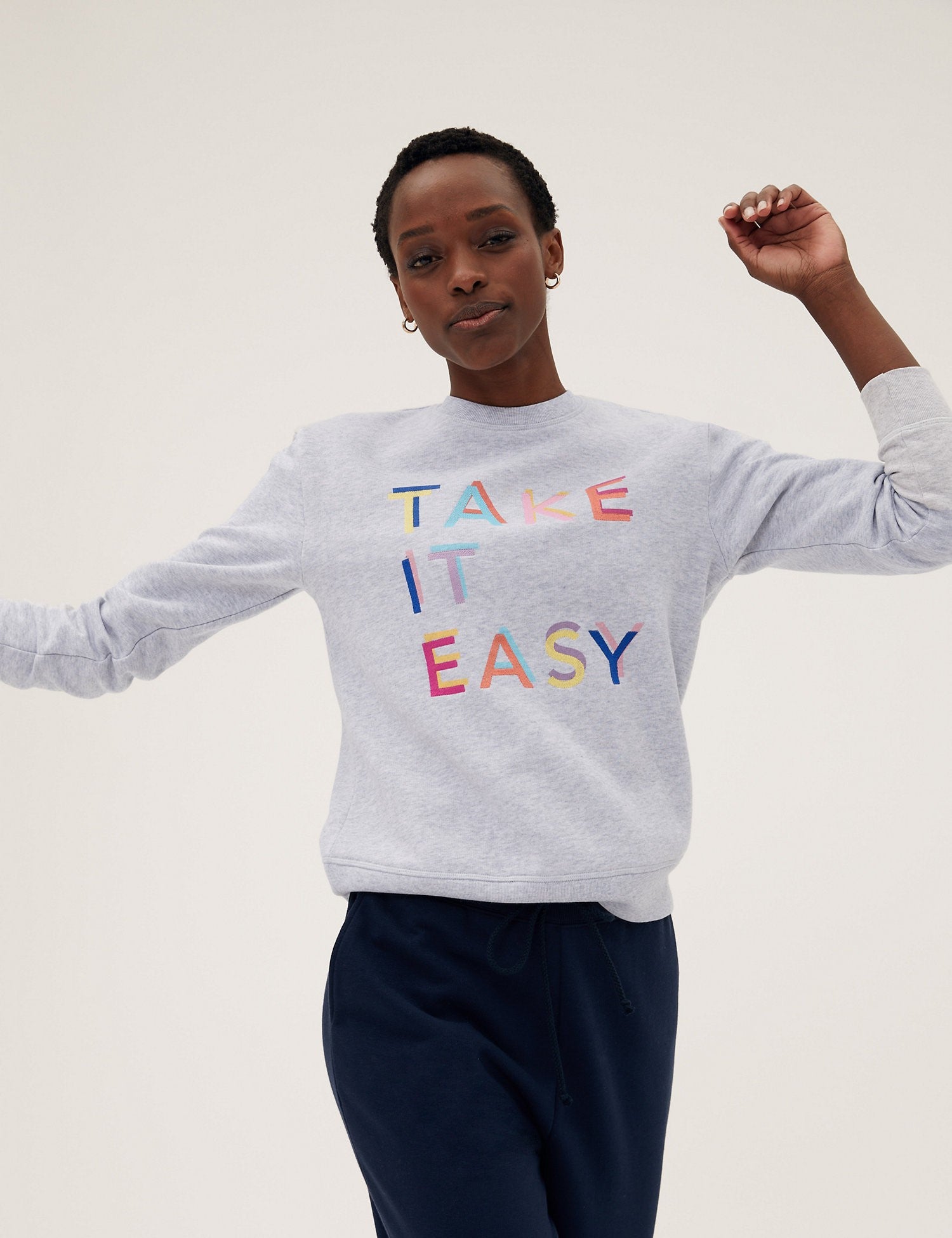 Cotton Rich Slogan Crew Neck Sweatshirt