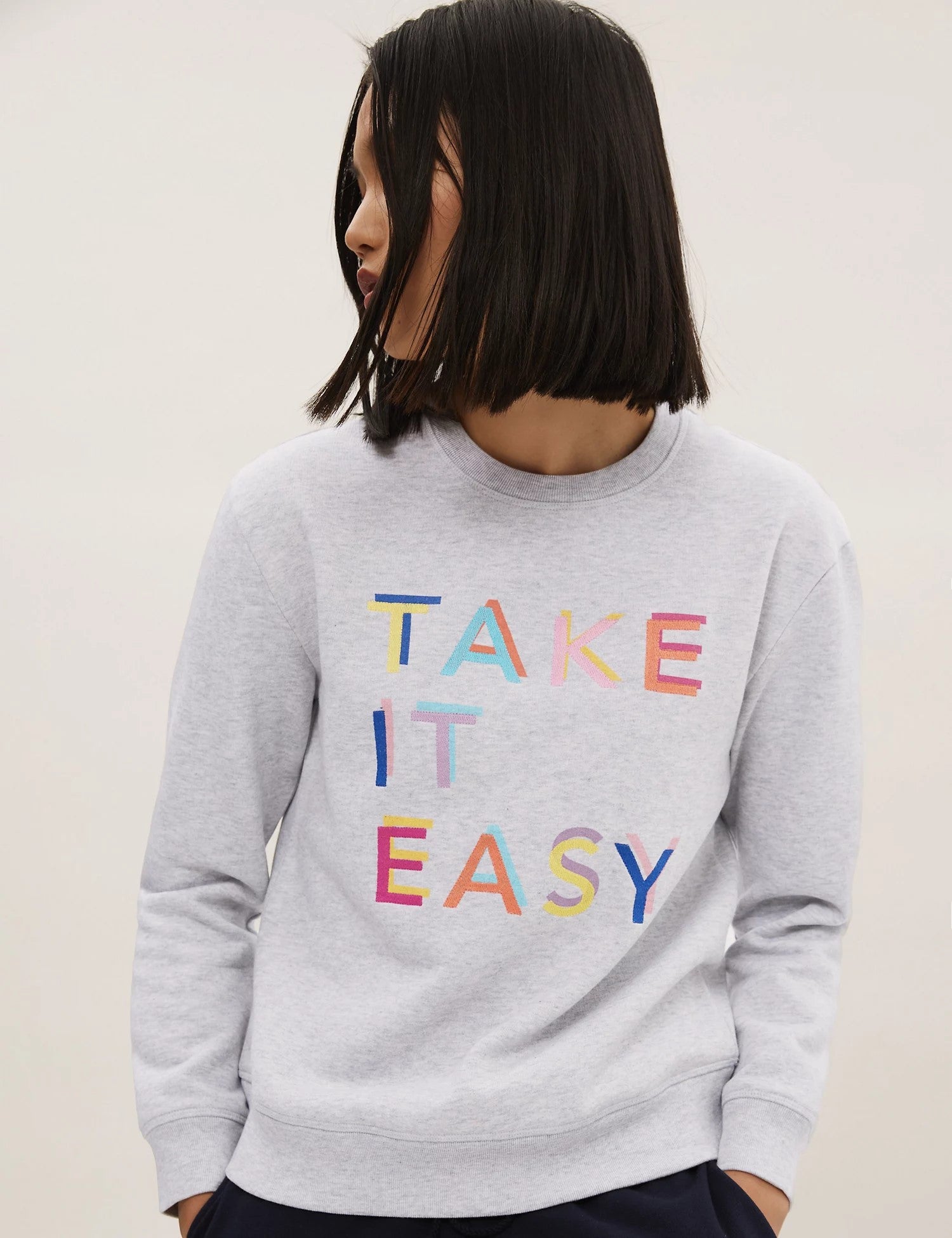 Cotton Rich Slogan Crew Neck Sweatshirt