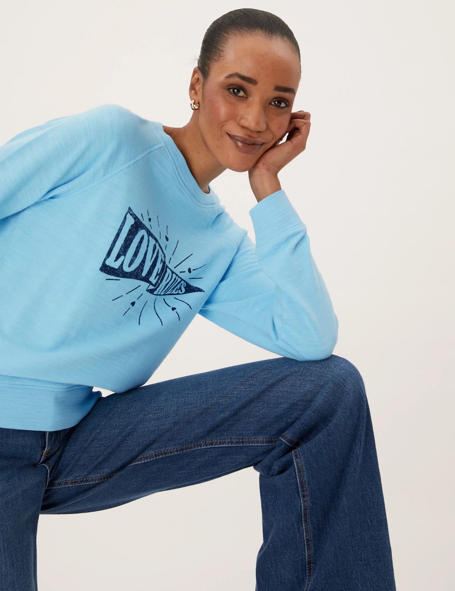 Pure Cotton Slogan Crew Neck Sweatshirt