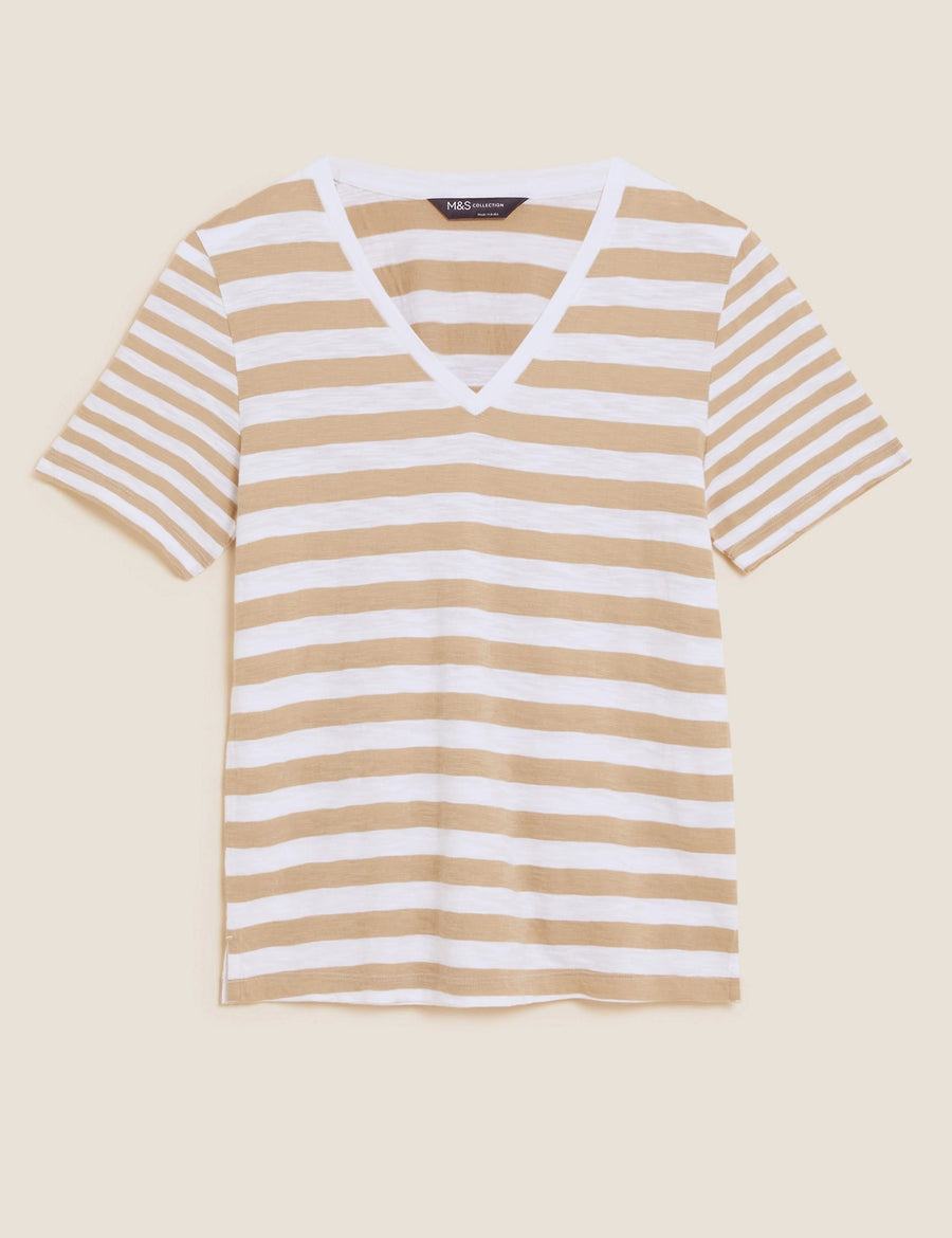 Pure Cotton Striped Straight Fit T-Shirt