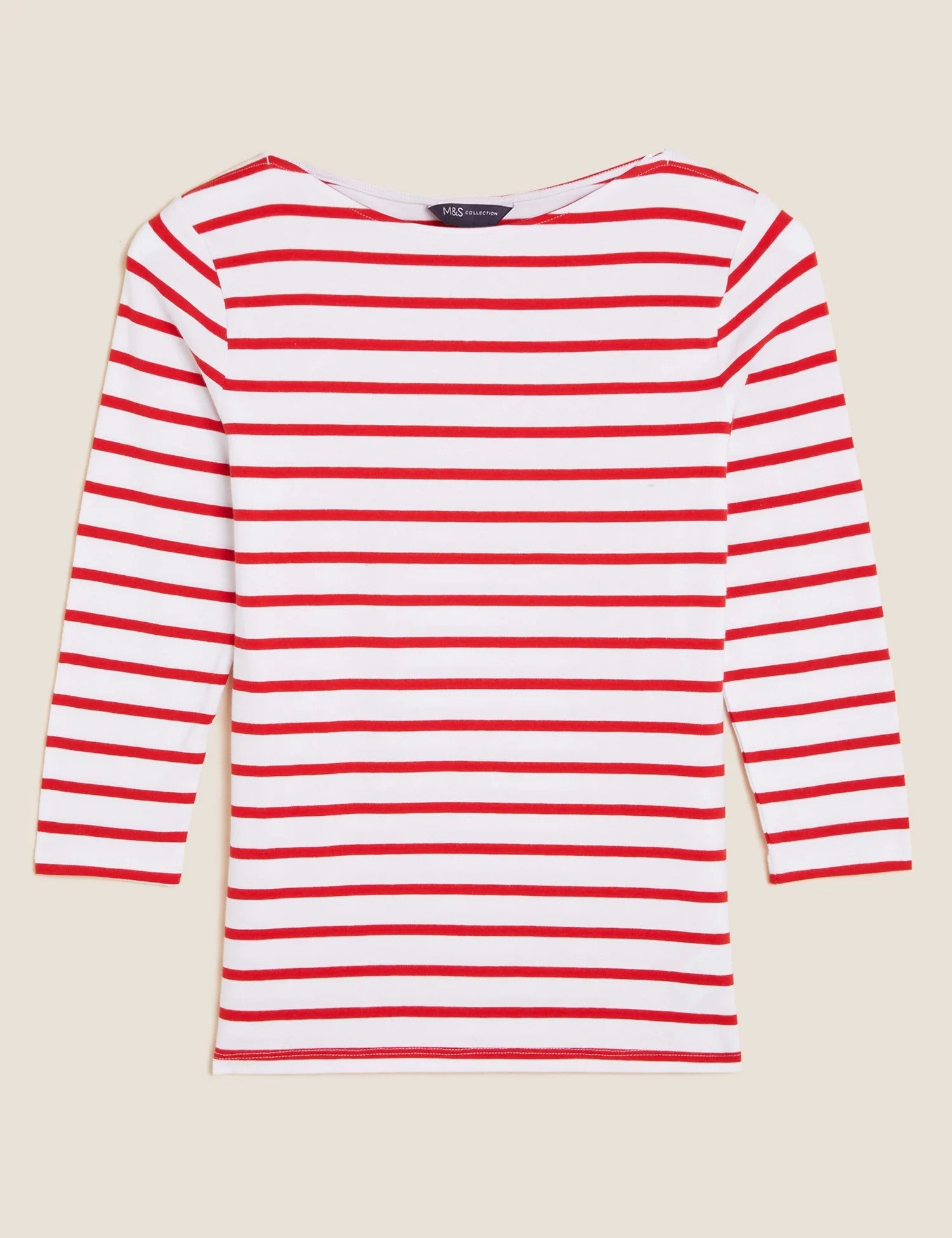 Cotton Rich Striped Fitted 3/4 Sleeve Top