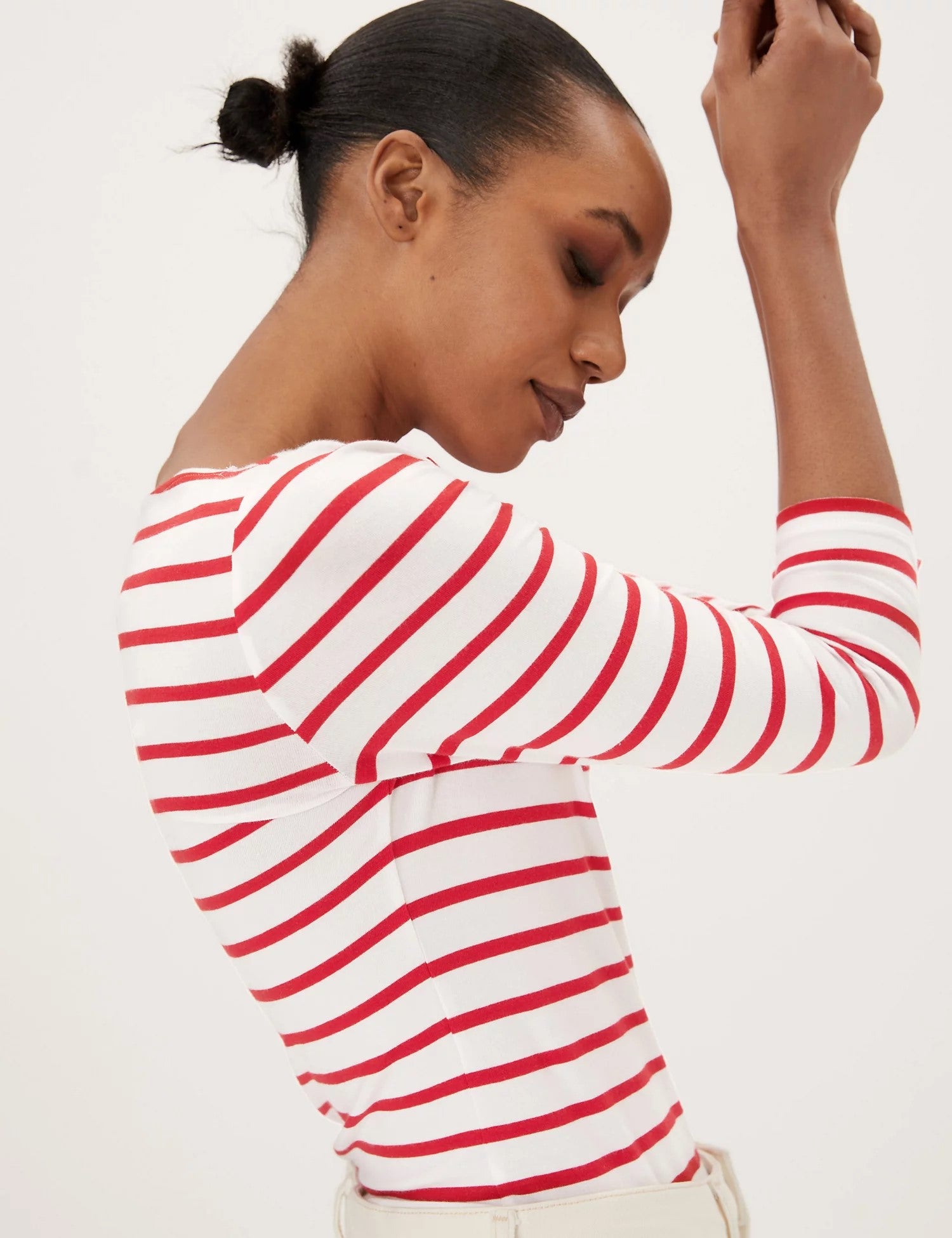 Cotton Rich Striped Fitted 3/4 Sleeve Top